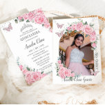 Quinceañera Pink Floral Princess Butterflies Photo Invitation<br><div class="desc">Personalize this lovely quinceañera invitation with own wording easily and quickly,  simply press the customize it button to further re-arrange and format the style and placement of the text.  Matching items available in store!  (c) The Happy Cat Studio</div>
