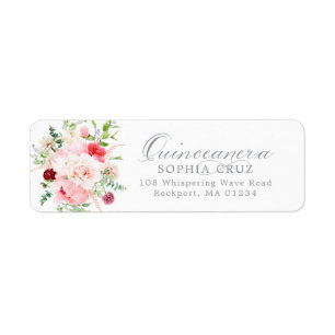 Quinceanera Pink Floral Return Address Label