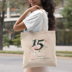 Quinceanera Pink Floral Rustic Blush 15th Birthday Tote Bag