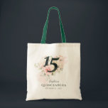 Quinceanera Pink Floral Rustic Blush 15th Birthday Tote Bag<br><div class="desc">Cute modern yet elegant Quinceañera Mis Quince Anos birthday party matching tote bags featuring a rustic floral greenery and pink rose foliage. The template can be easily edited and the text replaced with your own details by clicking the "Personalize" button. For further customization, please click the "Customize Further" link and...</div>