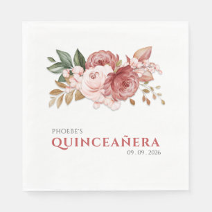 Quinceanera Pink Floral Rustic Botanical Napkin