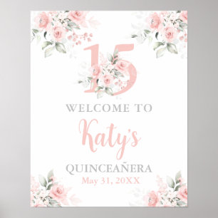 Quinceanera pink floral welcome sign