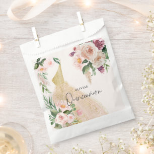Quinceañera Pink girly floral dress birthday  Favour Bag