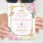 Quinceañera Pink & Gold Crown Mexican Butterfly Invitation<br><div class="desc">Quinceañera Pink & Gold Crown Mexican Butterfly Invitation
Mis Quince 15 Anos,  16th Birthday, </div>