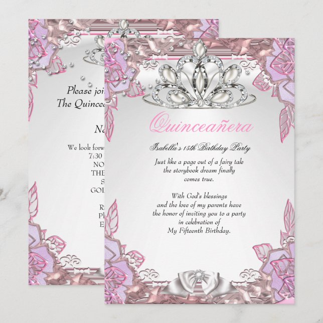 Quinceanera Pink Lilac 15th Birthday Party 2 Invitation (Front/Back)