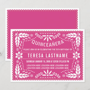Quinceañera pink papel picado invitation