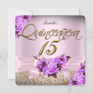 Quinceanera Pink Purple Rose 15th Birthday Invitation