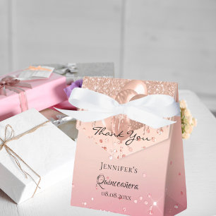 Quinceanera pink rose gold balloons thank you favor box