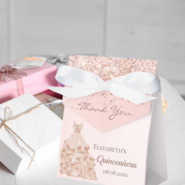 Quinceanera pink rose gold dress thank you favor box (Creator Uploaded)