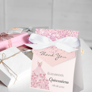 Quinceanera pink rose gold dress thank you favor box