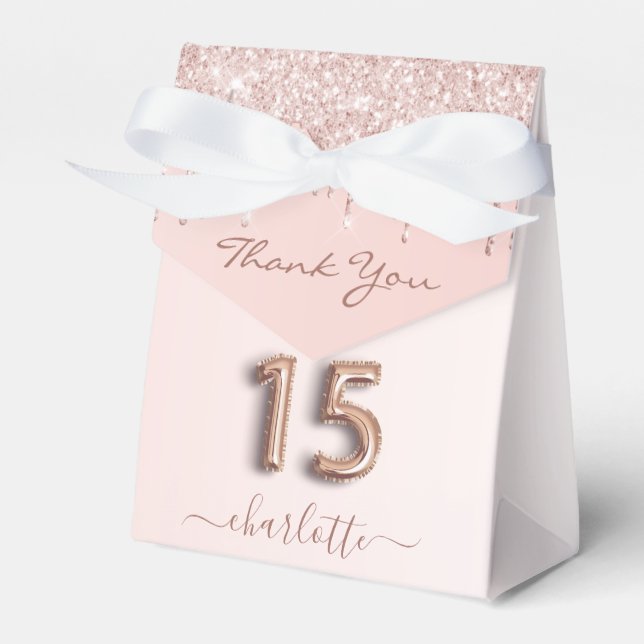 Quinceanera pink rose gold thank you favor box (Front Side)