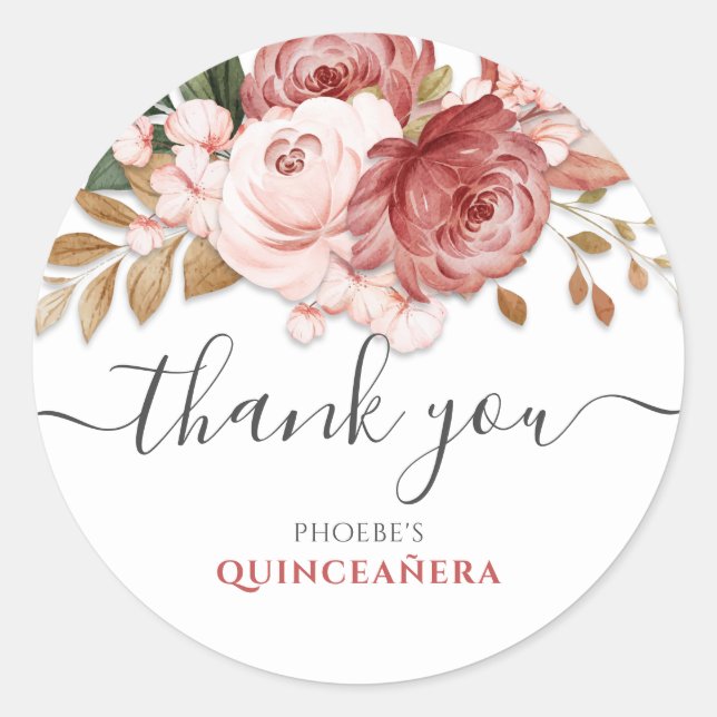 Quinceanera Pink Roses Floral Rustic Botanical Classic Round Sticker (Front)