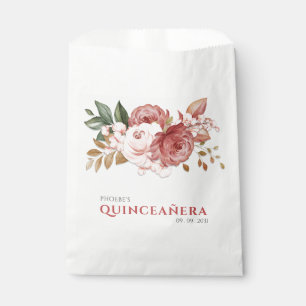 Quinceanera Pink Roses Floral Rustic Botanical Favour Bag
