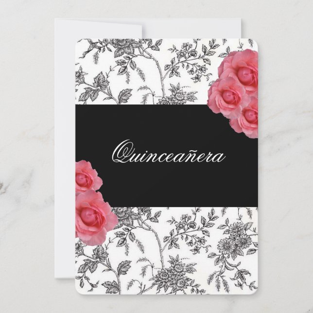 Quinceanera, Pink Roses Invitation / Sweet Fifteen (Front)