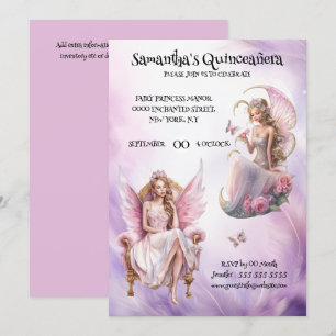 Quinceañera pink whimsical fairy girls watercolor invitation