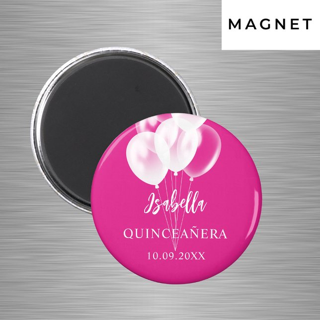 Quinceanera pink white balloons party magnet (Creator Uploaded)