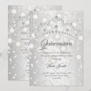 Quinceanera Pretty Silver White Diamond Tiara Invitation