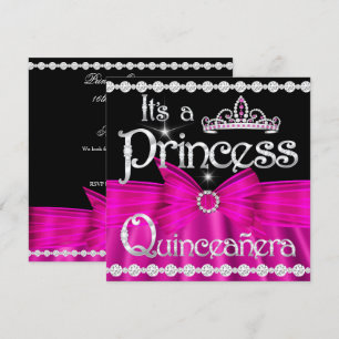 Quinceanera Princess Hot Pink Bow Silver Tiara Invitation