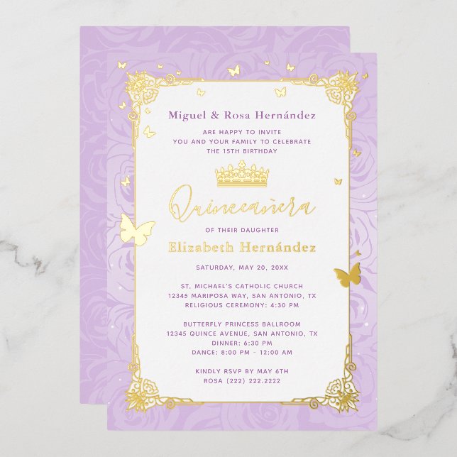Quinceañera Princess Lilac Purple Floral (Front/Back)