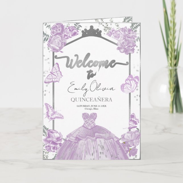 Quinceanera Programmes Lavande Robe Florale Argent (Devant)