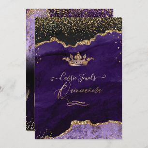 Quinceanera, Purple Agate Faux Gold Confetti Invitation