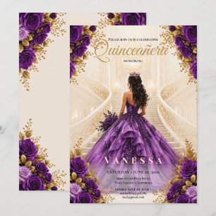 Quinceanera Purple and Gold Invitation