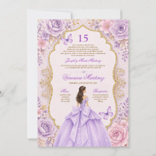 Quinceañera Purple Dress 15 Años Princess Tiara Invitation