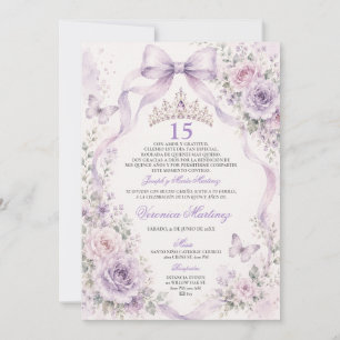Quinceañera Purple floral 15 Años Princess Tiara Invitation