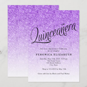 Quinceanera Purple Glitter Birthday Invitation