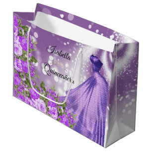 Quinceañera  Purple Gown and Flowers Large Gift Bag