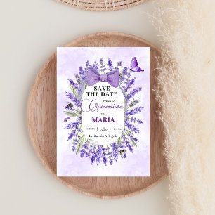 Quinceañera Purple lavender Floral Spanish Save The Date