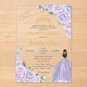Quinceañera Purple Lilac Floral 15 Años Padrinos Acrylic Invitations