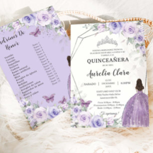 Quinceañera Purple Lilac Floral 15 Años Padrinos Invitation