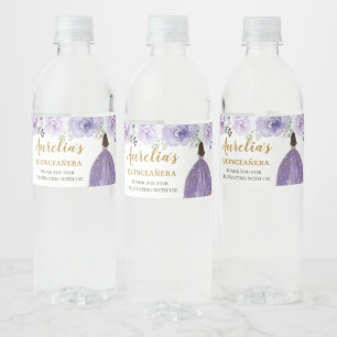 Quinceañera Purple Lilac Floral Birthday Favour Water Bottle Label
