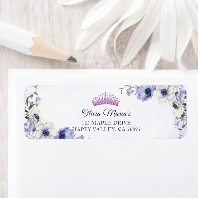 Quinceañera Purple Lilac Floral Tiara Butterflies  (Insitu)