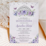 Quinceañera Purple Lilac Floral Tiara Butterflies Invitation<br><div class="desc">Personalize this lovely quinceañera invitation with own wording easily and quickly,  simply press the customize it button to further re-arrange and format the style and placement of the text.  Matching items available in store!  (c) The Happy Cat Studio</div>