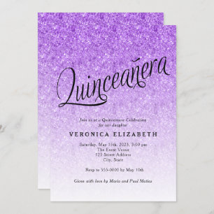 Quinceanera Purple Parties scintillant Invitation 
