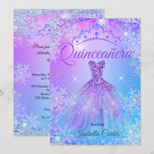 Quinceanera Purple Pink Blue Winter Wonderland 2 Invitation