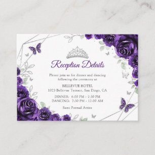 Quinceanera Purple Silver Floral Details Enclosure Card