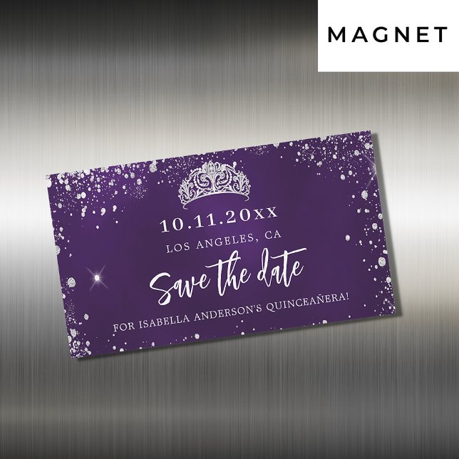 Quinceanera purple silver save the date magnet (Creator Uploaded)