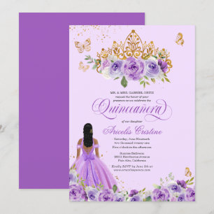 Quinceañera Purple Watercolor Roses Butterfly Invi Invitation