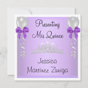 Quinceanera Purple White Silver Jewel Tiara Invitation