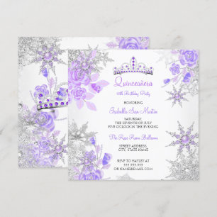 Quinceanera Purple Winter Wonderland Snowflake Invitation