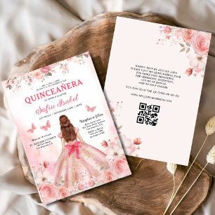 Quinceañera QR Code Blush Pink Rose Floral  Invitation