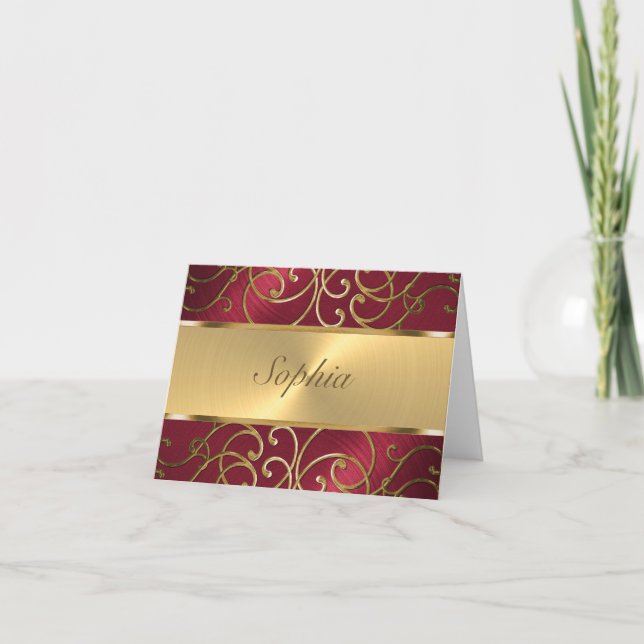 Quinceanera Red and Gold Filigree Swirls Invitation (Front)