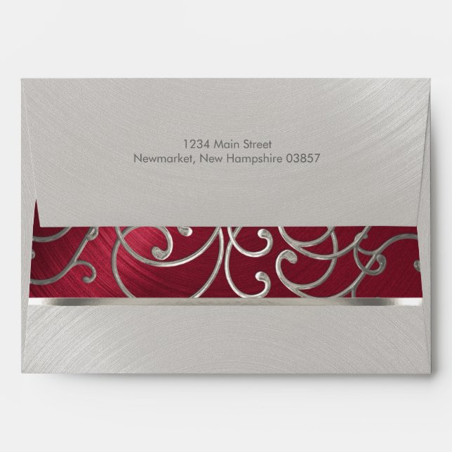 Quinceanera Red and Silver Filigree Swirls Envelopes (Back (Top Flap))