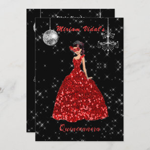Quinceanera Red and Silver Masquerade Invitation