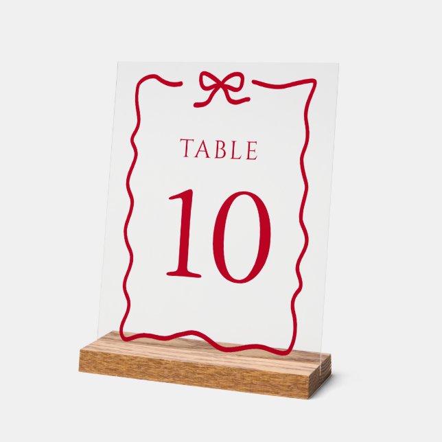 Quinceañera Red Bow Table Numbers  Acrylic Sign (Angle)