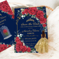 Quinceañera Red Floral Enchanted Rose Navy Blue
