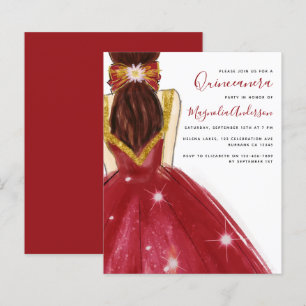Quinceanera Red Gold Dress Budget Invitation